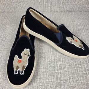 SOLUDOS Anthropologie Women's 9.5 Navy Velvet Llama Alpaca Slip-On Sneakers